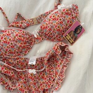 Strawberry Milk Mob Women’s Pink Patterned Set with Ruffle Briefs